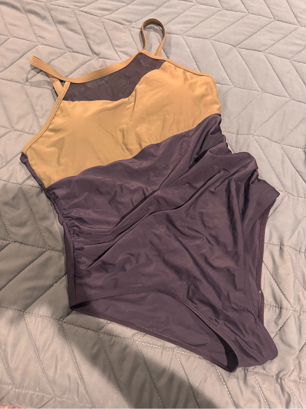 Colorblock Women’s One-Piece Swimsuit - Purple & Tan